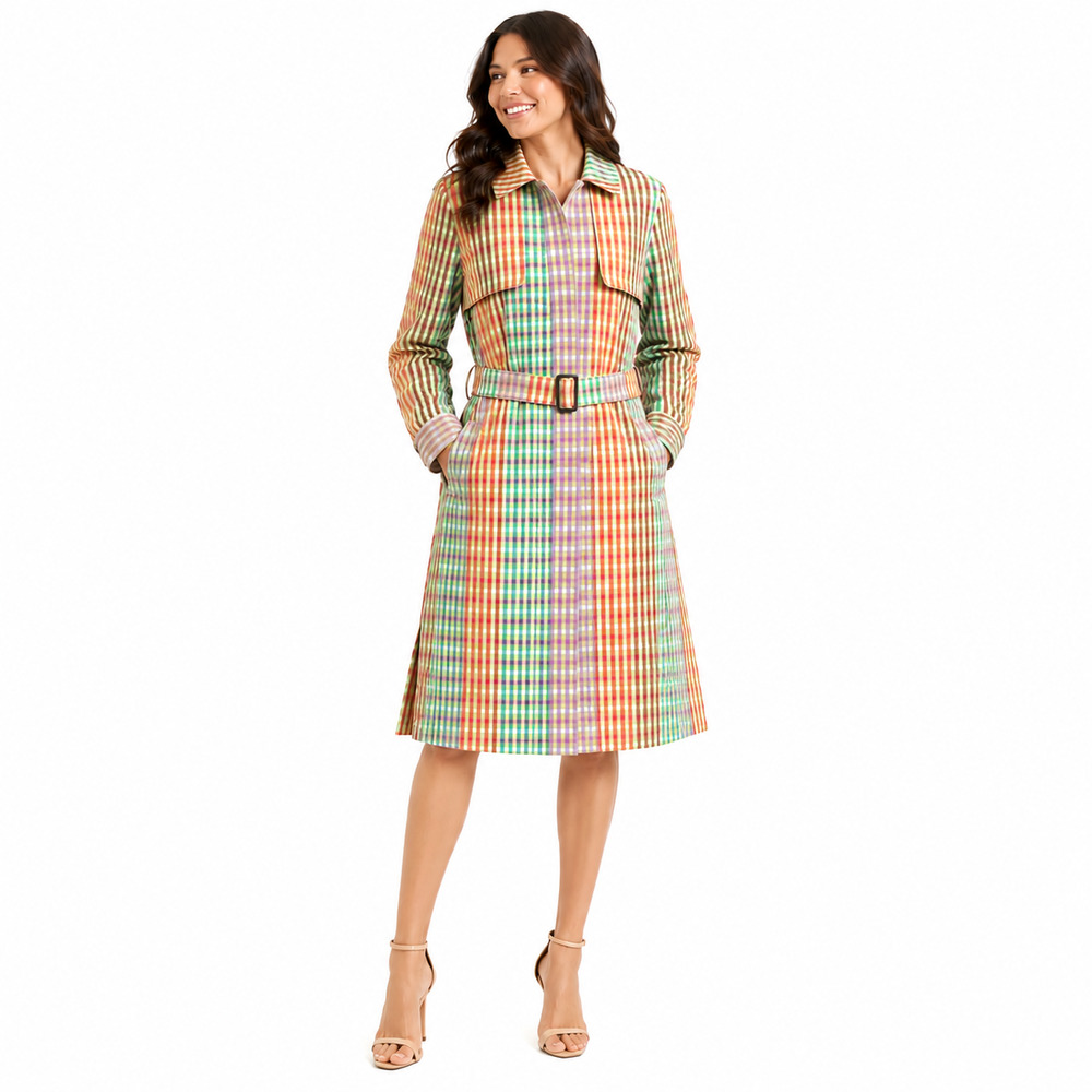Kate Spade Women Trench Coat Size 6 Plaid Belted Preppy Spring Old Money Luxe